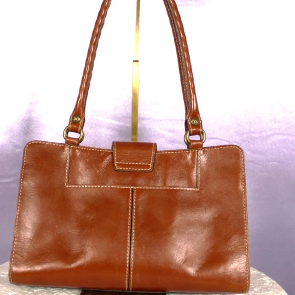 Patricia Nash Tooled Leather Satchel in Cognac Brown